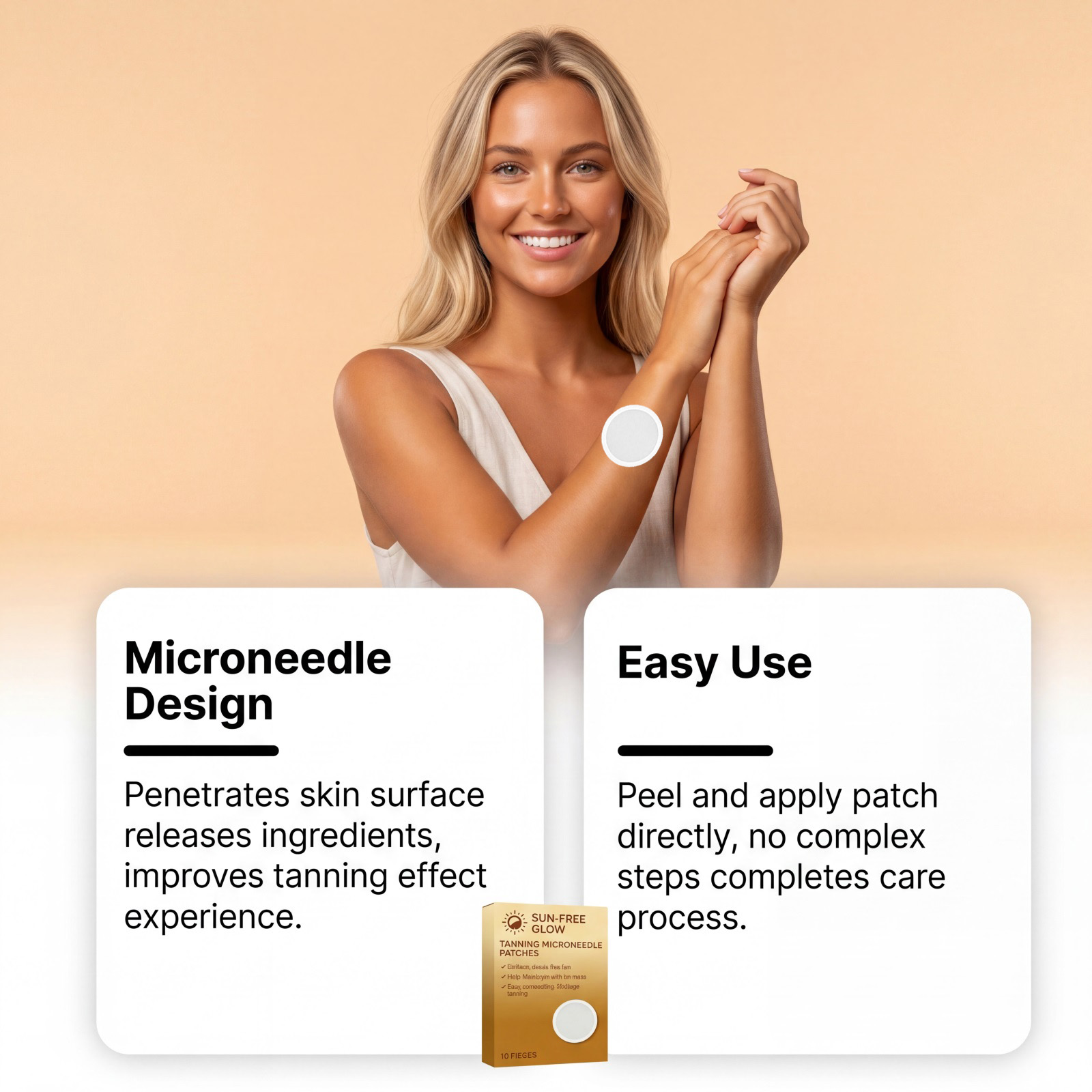 Sunless Tanning Microneedle Patch Micro Release Easy Apply Even Color Mild Sensitive Skin Use