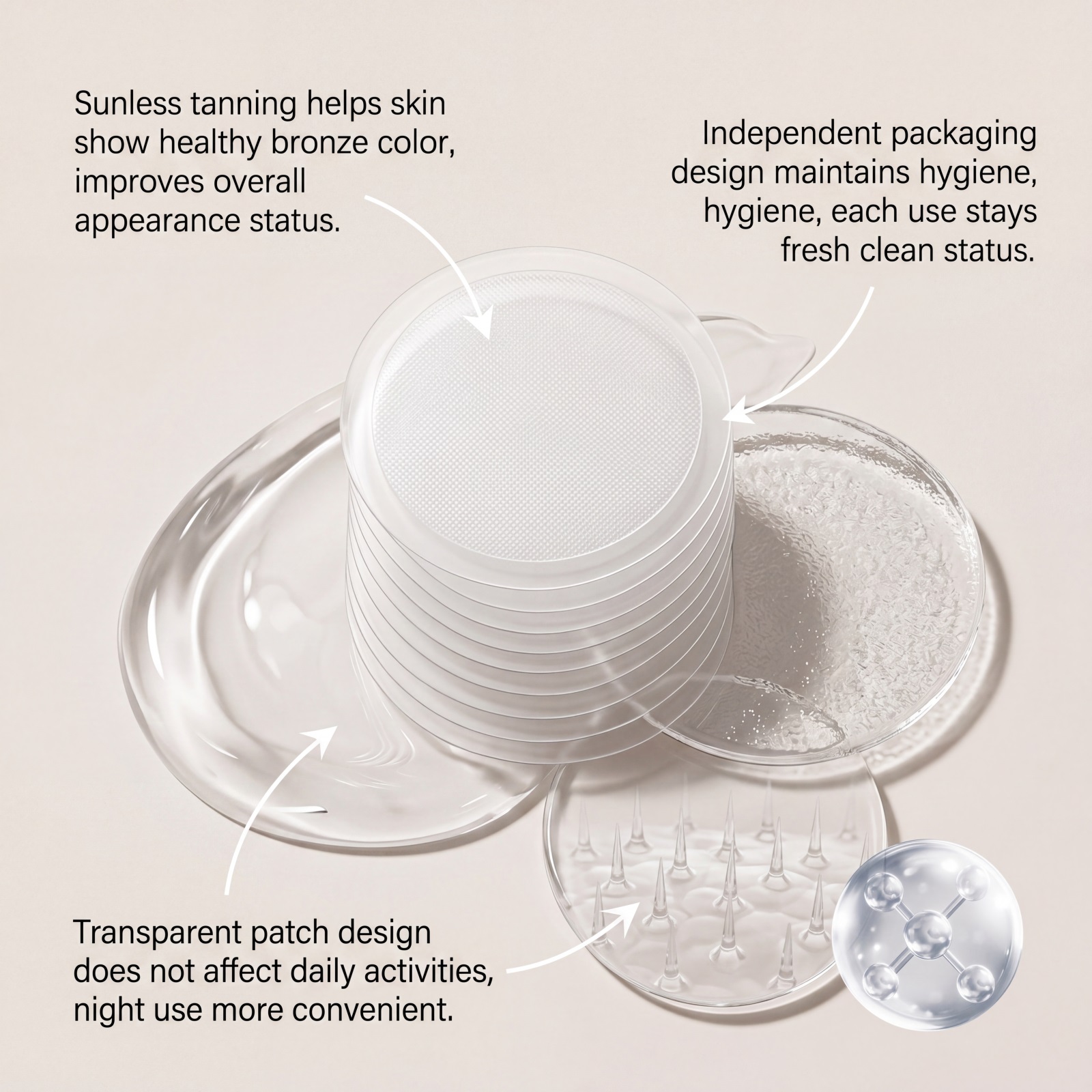 Sunless Tanning Microneedle Patch Micro Release Easy Apply Even Color Mild Sensitive Skin Use