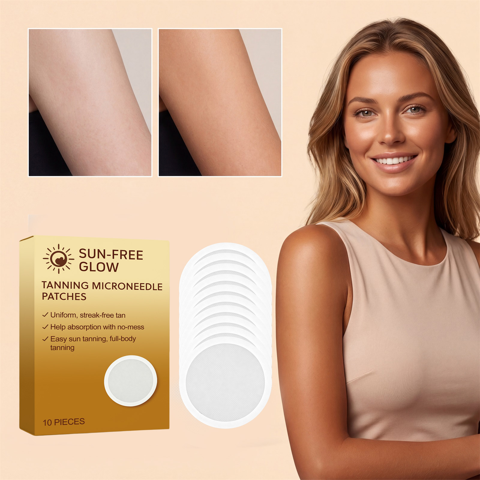 Sunless Tanning Microneedle Patch Micro Release Easy Apply Even Color Mild Sensitive Skin Use