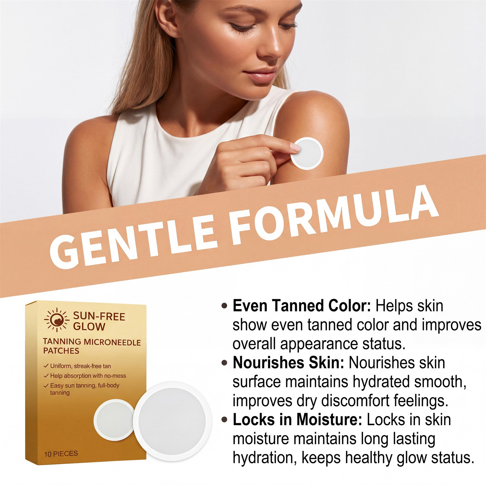 Sunless Tanning Microneedle Patch Micro Release Easy Apply Even Color Mild Sensitive Skin Use
