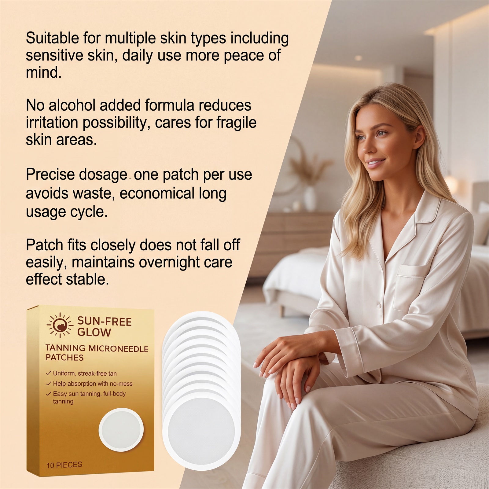 Sunless Tanning Microneedle Patch Micro Release Easy Apply Even Color Mild Sensitive Skin Use