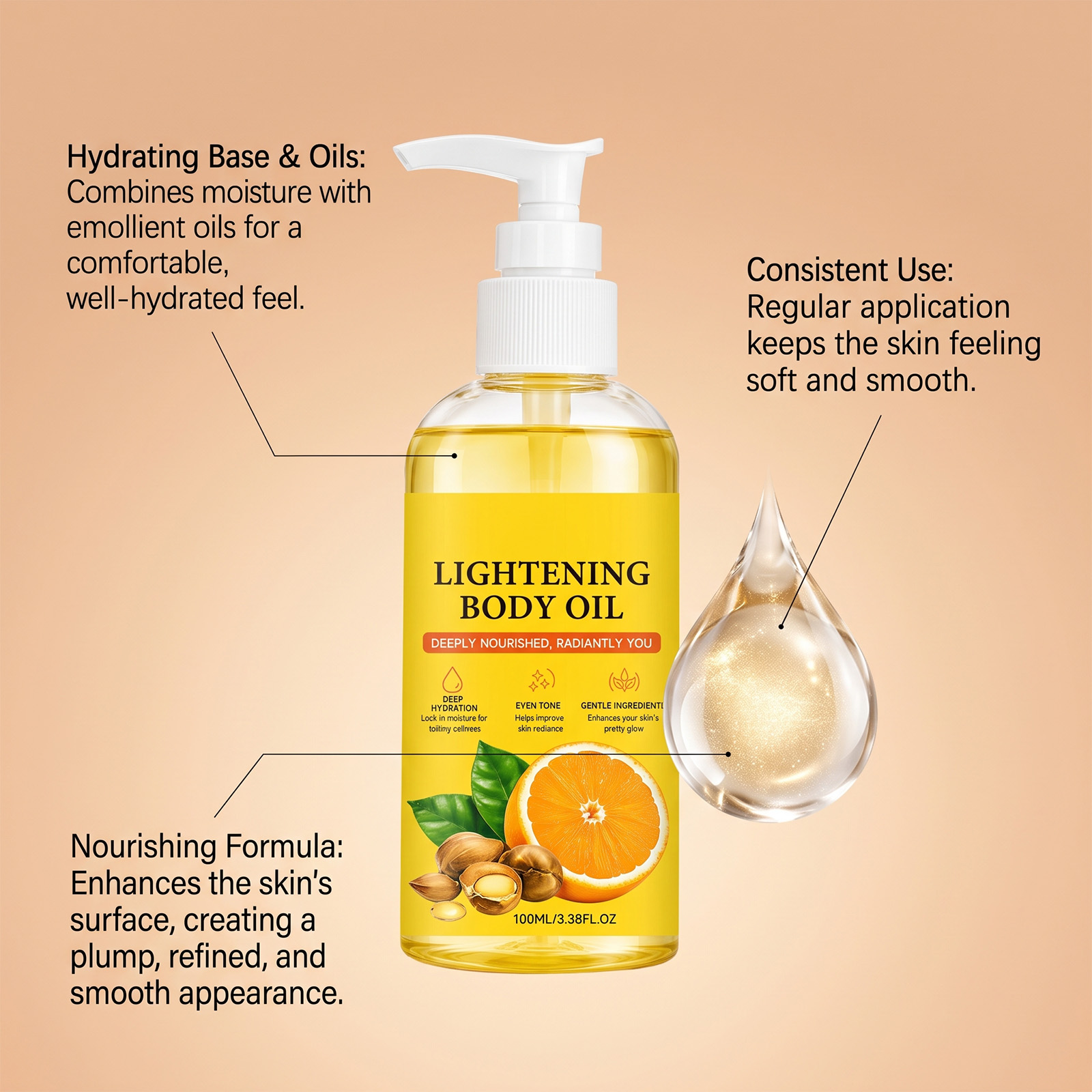 Light Moisturizing Oil Nourishes Dry Skin Soft Smooth Texture Daily Hydrating Body Care Liquid
