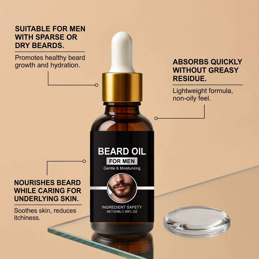 Men Beard Care Oil Light Fresh Non Sticky Mild Soft Comfort Daily Beard Maintenance