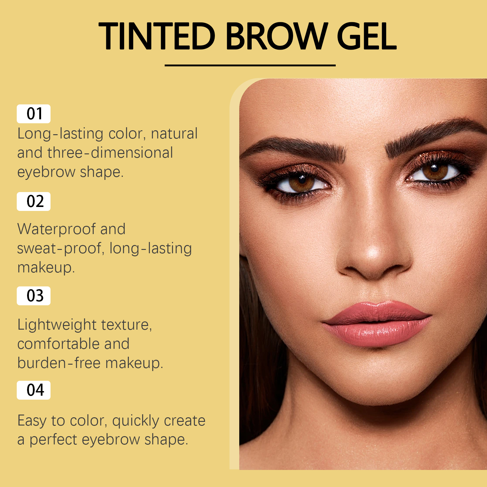 (Light Brown) Long Lasting Tinted Eyebrow Gel Strong Color Show Clear Three Dimensional Brow Shape Create Unique Brow Makeup