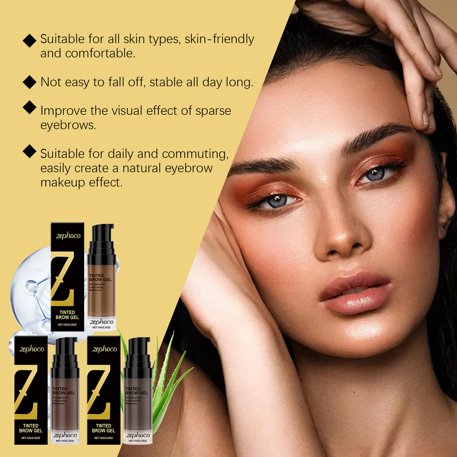 (Light Brown) Long Lasting Tinted Eyebrow Gel Strong Color Show Clear Three Dimensional Brow Shape Create Unique Brow Makeup