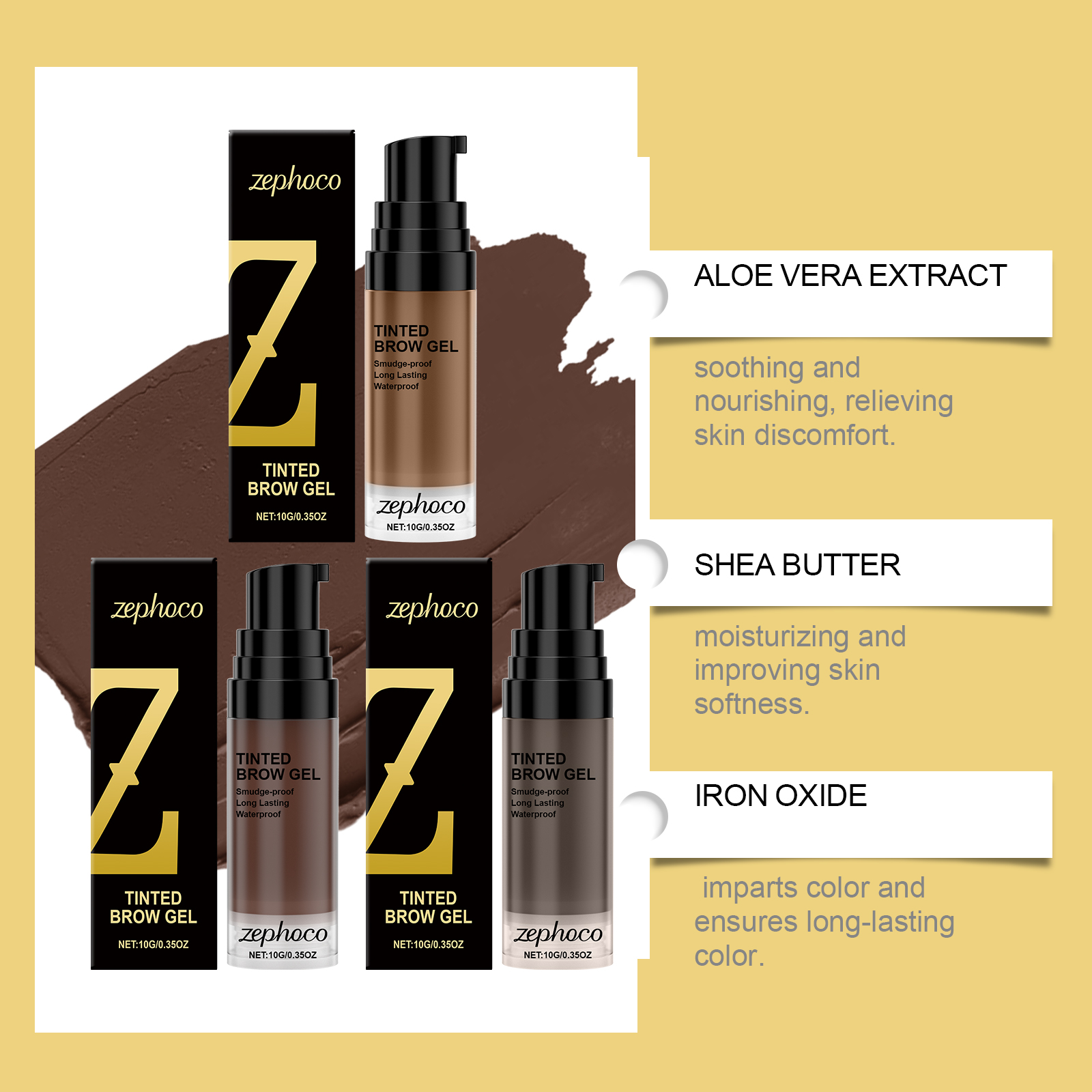 (Light Brown) Long Lasting Tinted Eyebrow Gel Strong Color Show Clear Three Dimensional Brow Shape Create Unique Brow Makeup