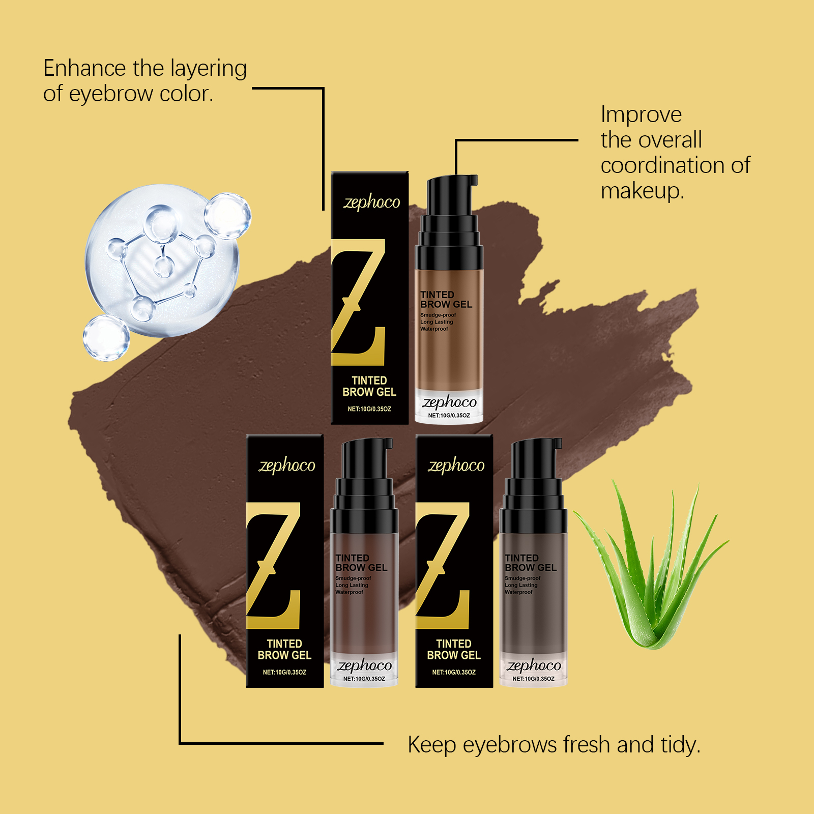 (Light Brown) Long Lasting Tinted Eyebrow Gel Strong Color Show Clear Three Dimensional Brow Shape Create Unique Brow Makeup