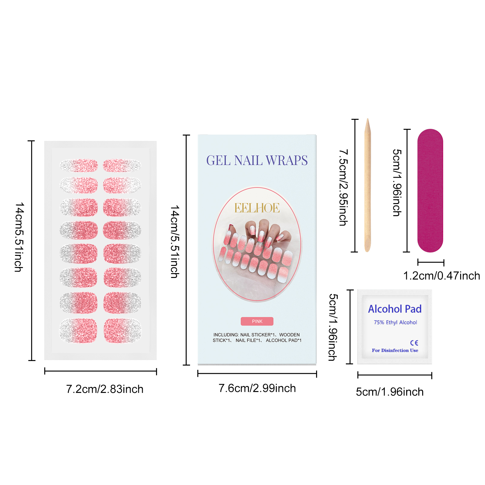 (Pink) Soft Gel Nail Stickers Set Sparkling Green Semi Cured Nail Wraps Fresh Sparkling Simple Style Soft Nail Patches