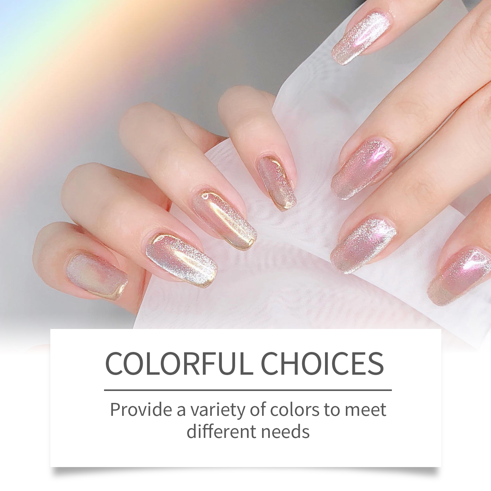 (Pink) Soft Gel Nail Stickers Set Sparkling Green Semi Cured Nail Wraps Fresh Sparkling Simple Style Soft Nail Patches