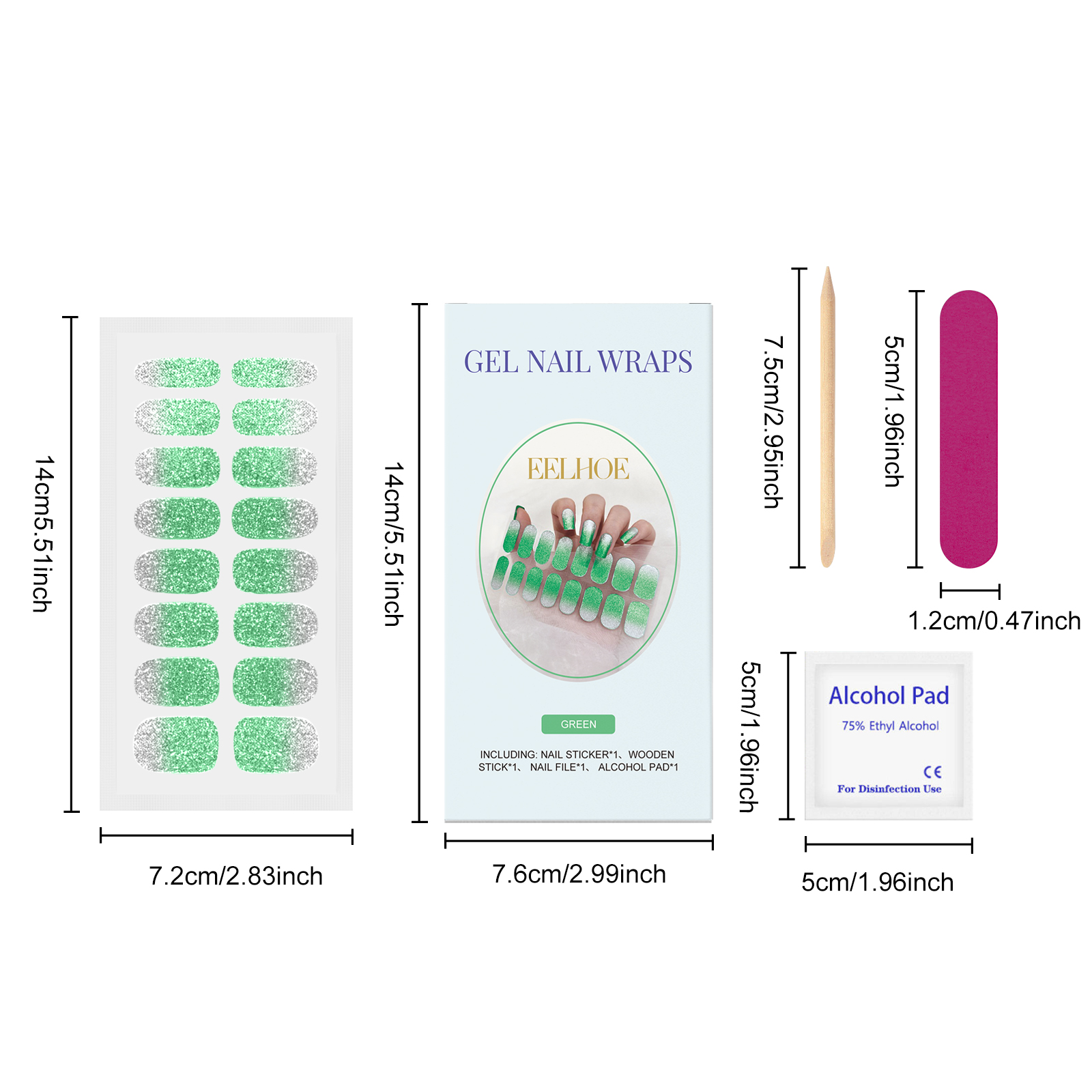 (Pink) Soft Gel Nail Stickers Set Sparkling Green Semi Cured Nail Wraps Fresh Sparkling Simple Style Soft Nail Patches