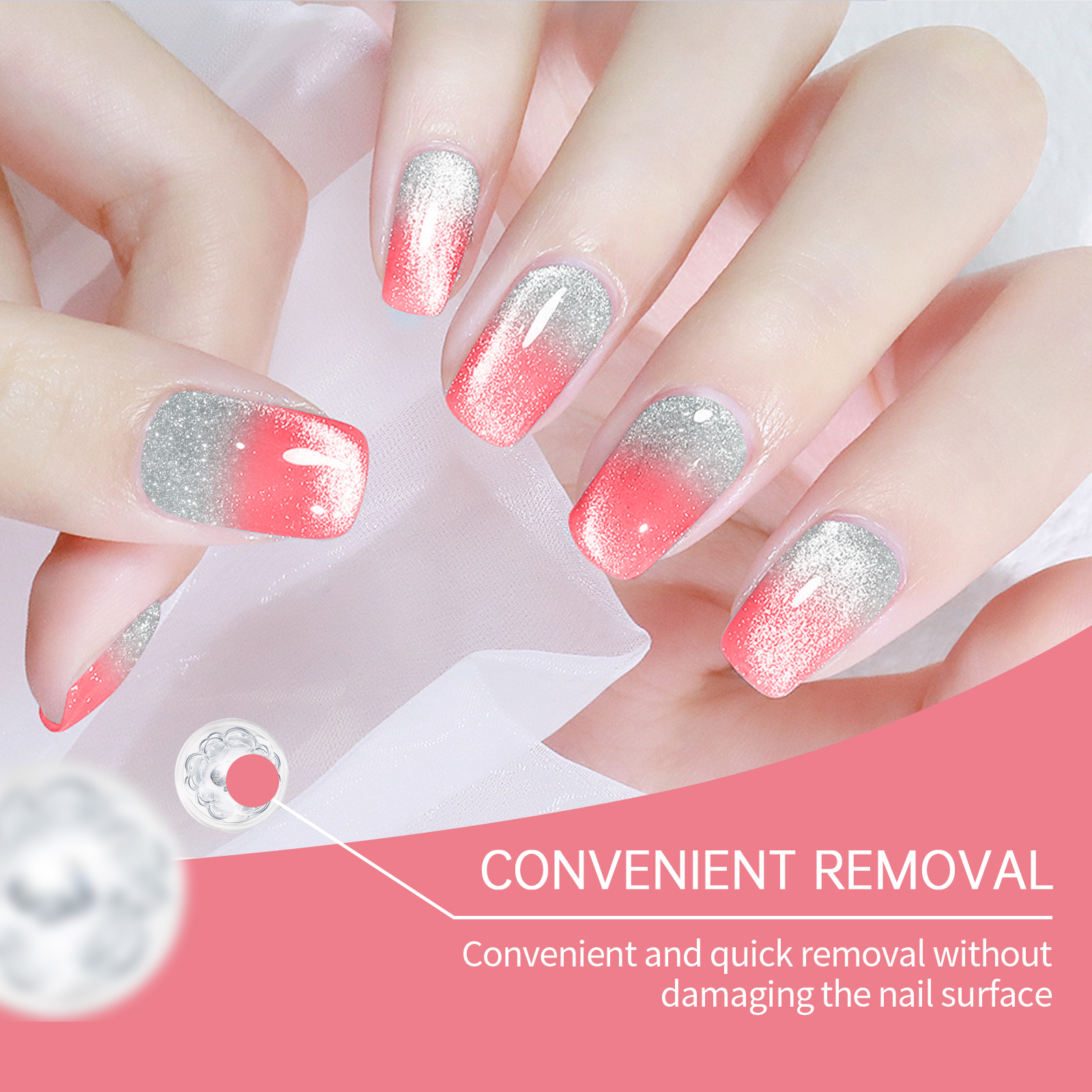 (Pink) Soft Gel Nail Stickers Set Sparkling Green Semi Cured Nail Wraps Fresh Sparkling Simple Style Soft Nail Patches