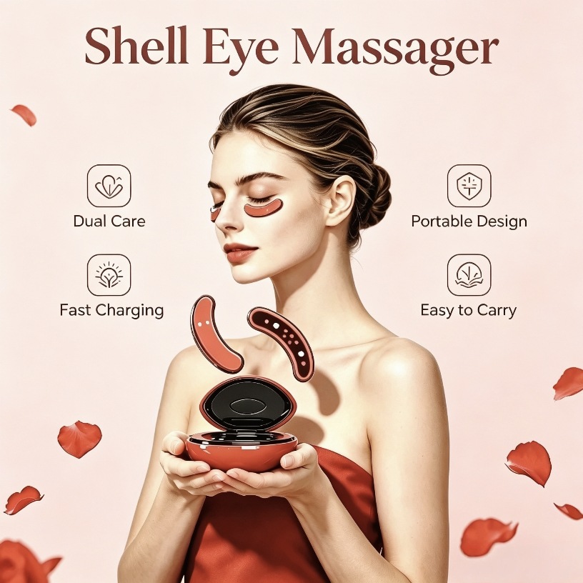 (Red) Vibration Eye Massager Eye Area Massage Device Eye Beauty Instrument Fine Line Reducing Eye Patch Anti-Age Eye Care Tool Eye Massagers