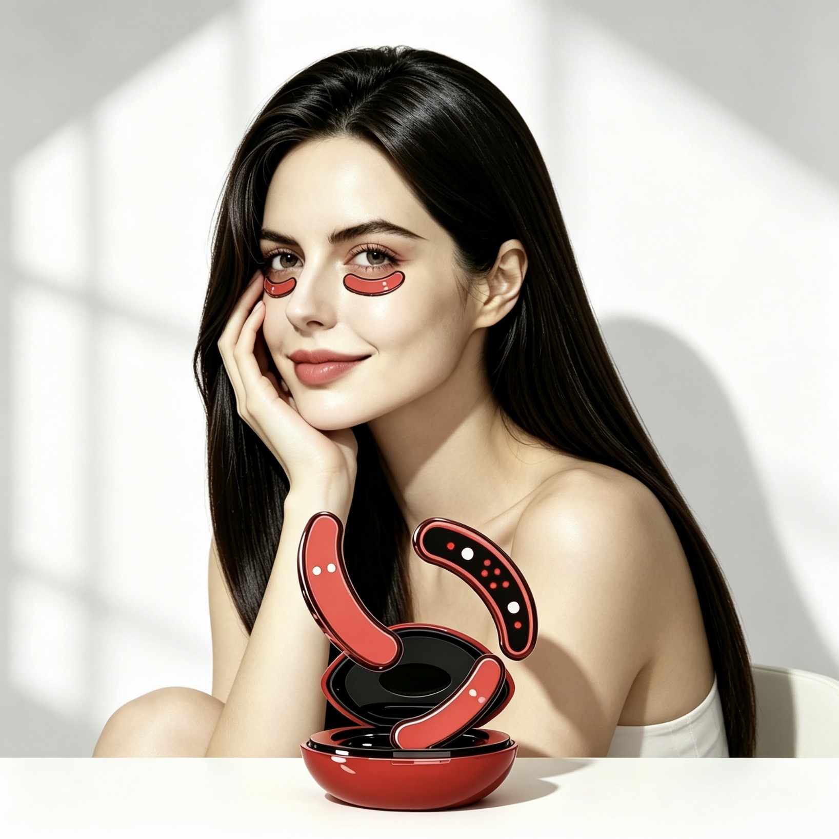 (Red) Vibration Eye Massager Eye Area Massage Device Eye Beauty Instrument Fine Line Reducing Eye Patch Anti-Age Eye Care Tool Eye Massagers