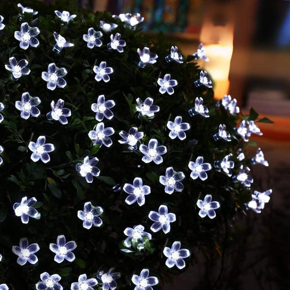 Solar Flower Garlands Outdoor,Waterproof 7M 50LED Lights- Cool White