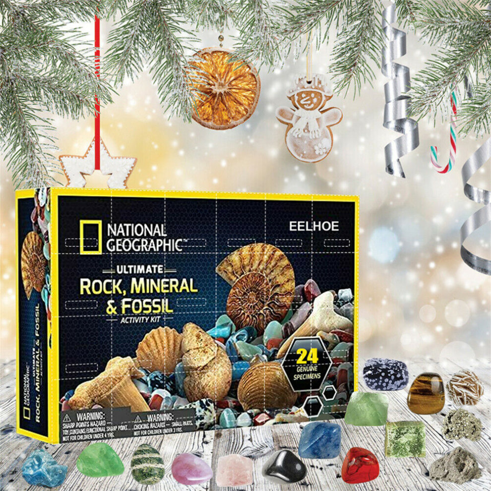 Advent Calendar Stone Rocks Mineral Fossil Kit 2022 Christmas 24 Days Countdown Calendar Geology Enthusiasts Collection Xmas Suprise Gift Box Treasure Ore Guessing Fun Toy Early Childhood Education Toys
