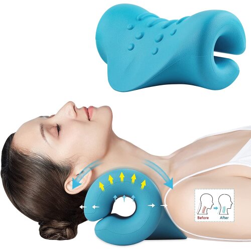 Neck and Shoulder Relaxer Cervical Traction Corrector Device Elastic Gentle Therapy Pillow with Shiatsu Massage for TMJ Pain Relief and Cervical Spine Alignment Chiropractic Pillow Neck Stretcher Headache Muscle Tension Spine Relax