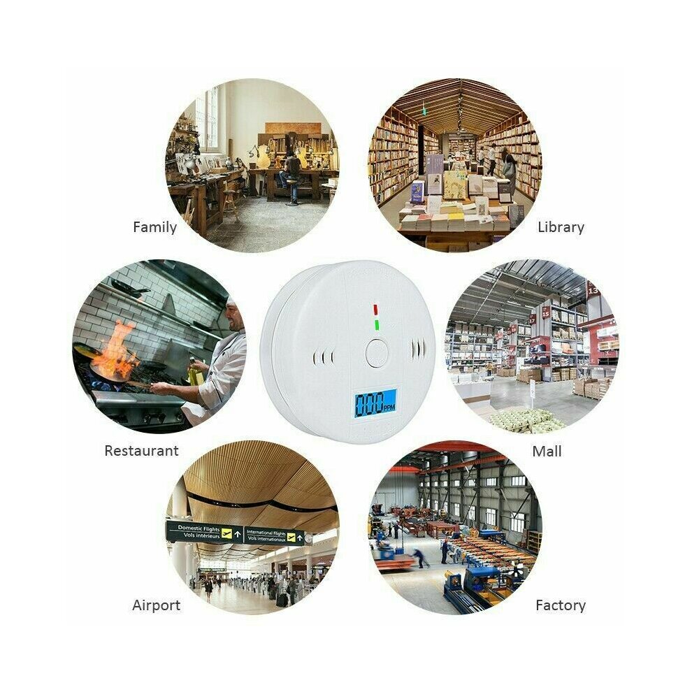 (1 PC) Carbon Monoxide Detector Portable Co Alarm Battery Operated with Digital LCD Display Flashing Warning Home Office Garage School Hotel Commercial Indoor Outdoor Use