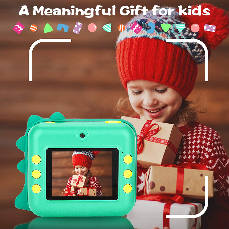 (Dinosaur) Instant Print Camera 1080P Kids Digital Camera Photo Print Camera Video Recorder with 32GB TF Card 2 Rolls Print Paper Gifts for 3-12 Year Old Boys Girls