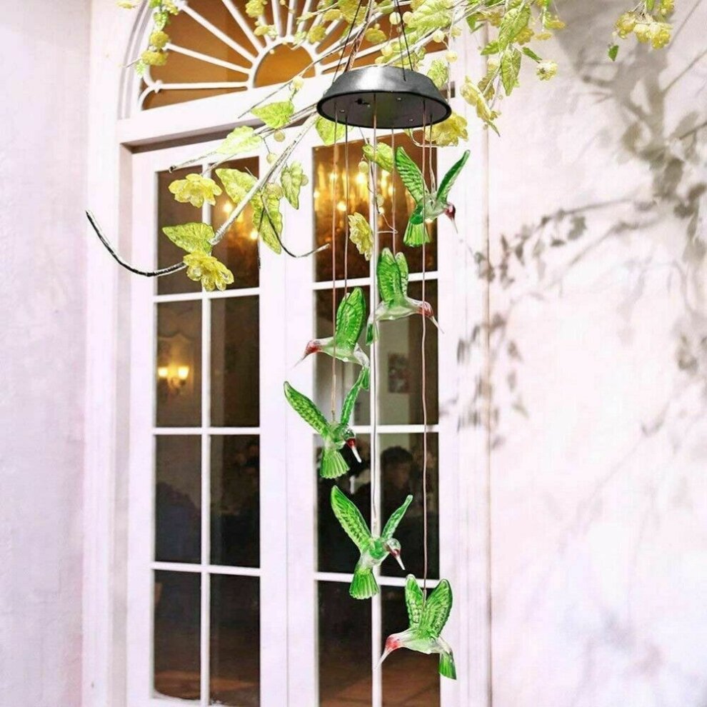 LED Colorful Solar Power Wind Chime Crystal Hummingbird Outdoor Light