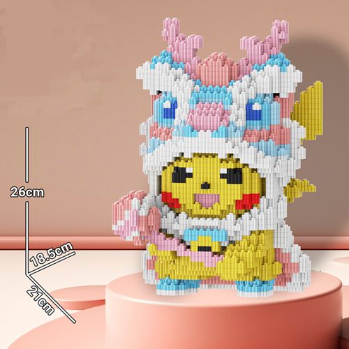 Pink Lion Building Blocks Pokemon Pikachu Cosplay Micro Bricks DIY Toys Childrens Gifts 2100Pcs