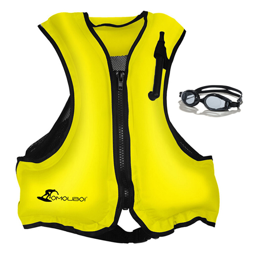 (Yellow) Inflatable Life Jackets Swim Vest for Adult Safety Snorkel Flotation Jackets Kayaking Buoyancy Aid Swimming Fishing Boating Diving Vest Water Sports Equipments for Beginner 80-220 lbs