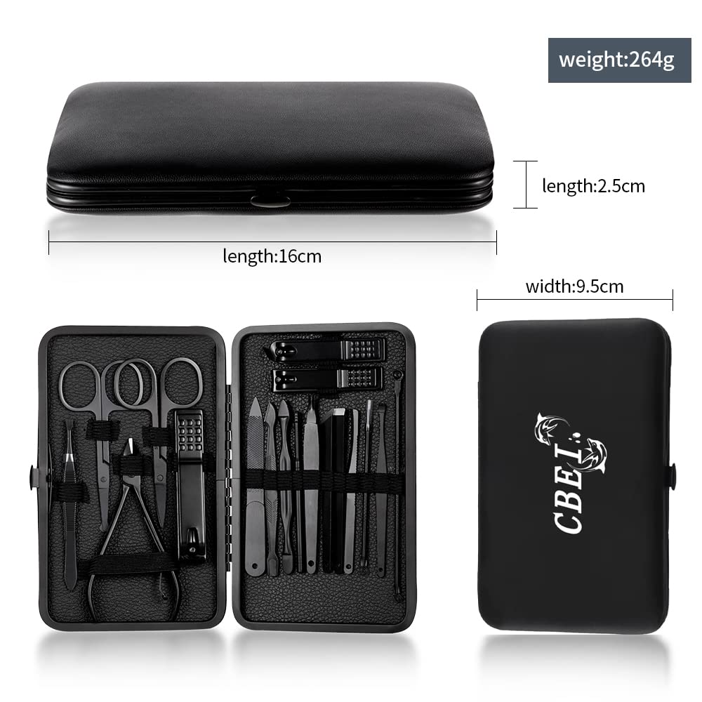 Nail Clippers Professional Manicure Set Nail Grooming Kit Cuticle Remover Toe Nail Care Cutter Pedicure Portable Set Thick Nails Travel Tool Gift For Men Women Friends and Parents 18 in 1 Black