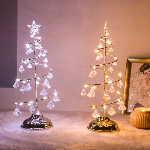 Christmas Crystal Tree Lights Led Lamp Metal Christmas Tree Night Light Gifts for Family