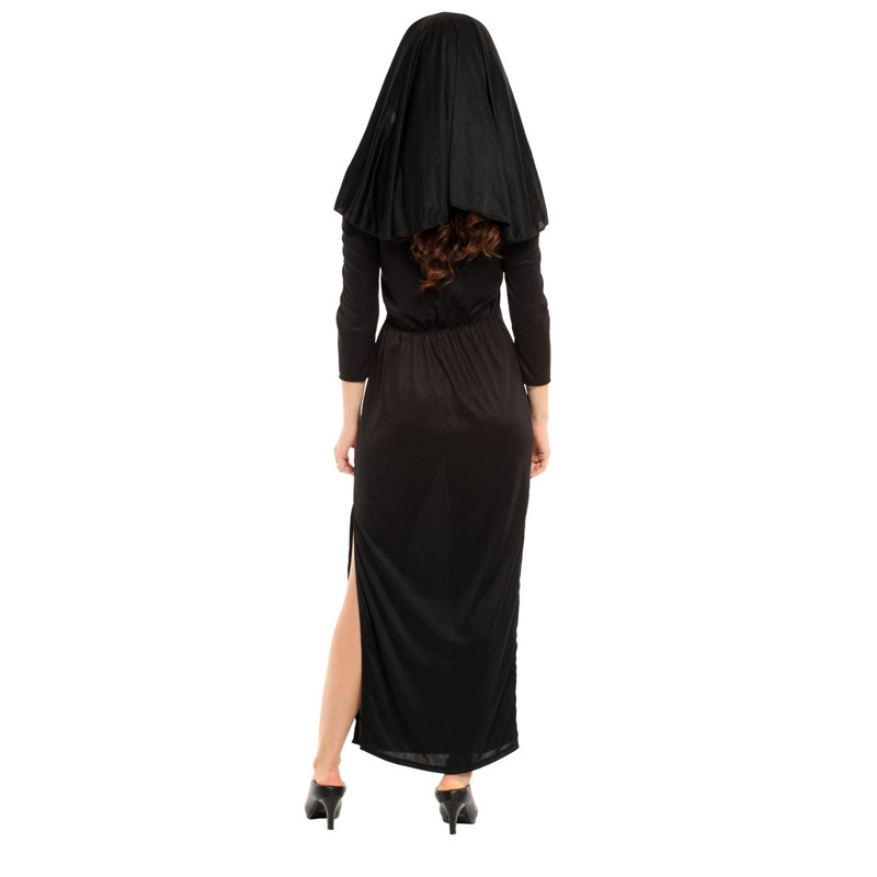 (155~165cm) Ladies Nun Costume Adult Halloween Costumes Accessories Headdress Cross Necklace Fancy Dress