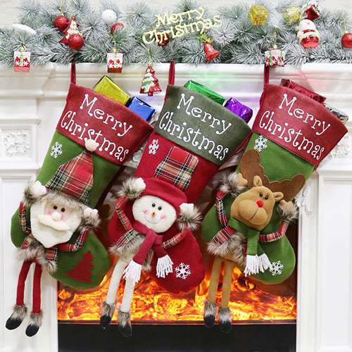 (1PCS Santa Claus) 45cm Luxury Christmas Stocking Deluxe Knit Gnomes Plush Santa Doll Xmas Sock Large Christmas Stocking Sock