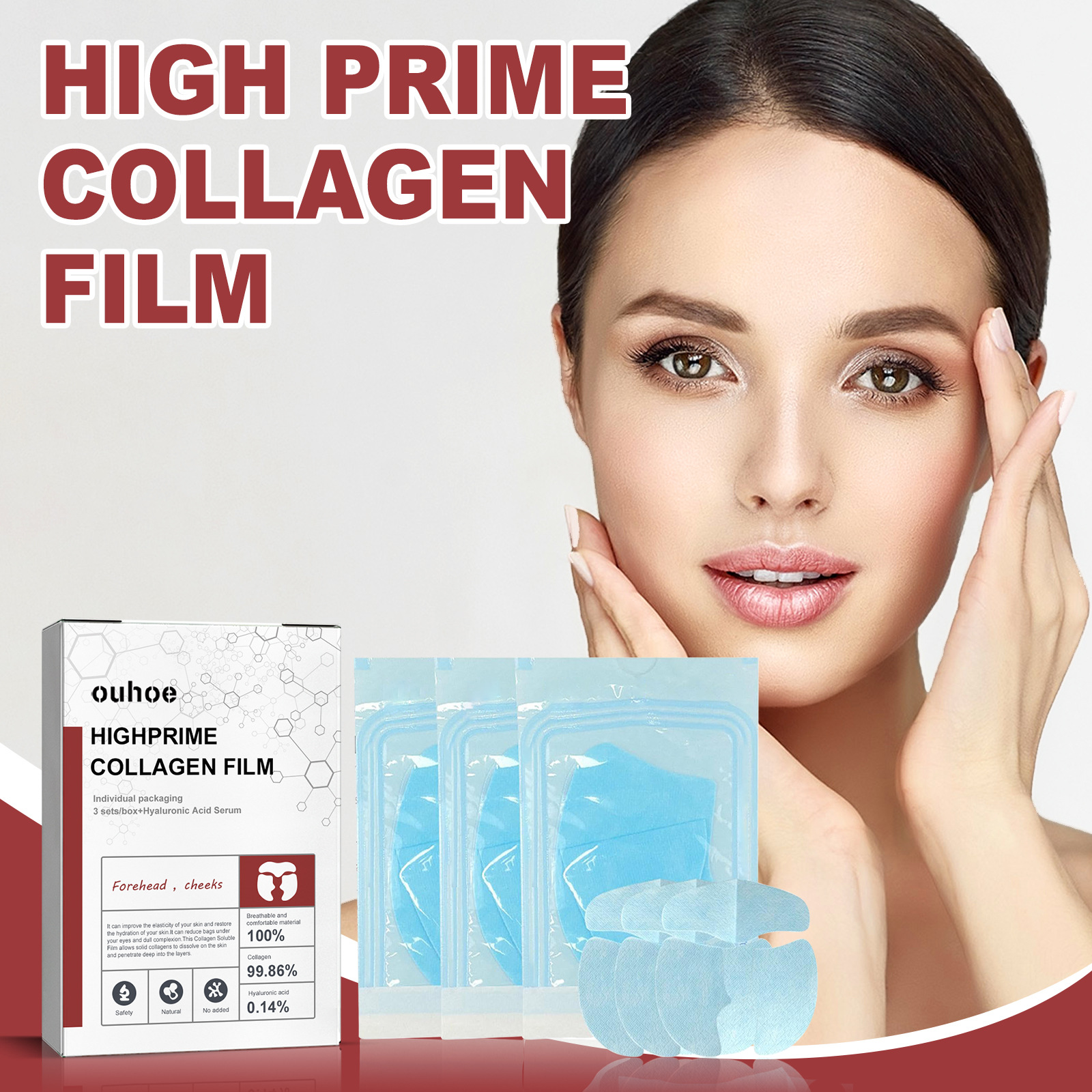 Collagen Film Paper Soluble Facial Mask Cloth Anti-Aging Water Face Filler Full Collagen Fiming Lifting Cheek Forehead Anti Aging Moisturizing