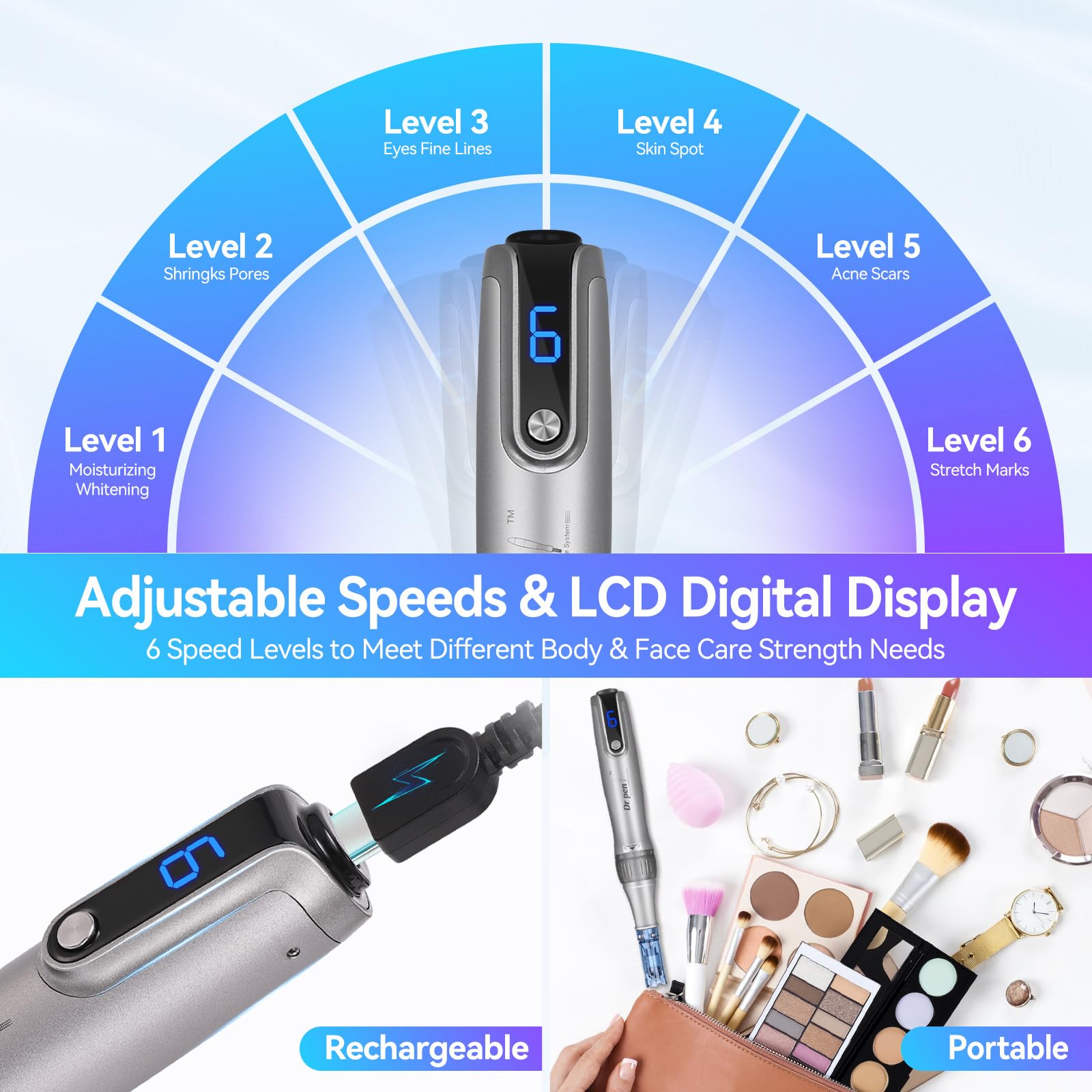 (Derma Pen M8S) Microneedling Dr.pen M8S Professional Dermapen Wireless Microneedling Pen Electric Derma Pen with 6pcs 12PIN 36PIN Cartridges Micro Needle Replacement