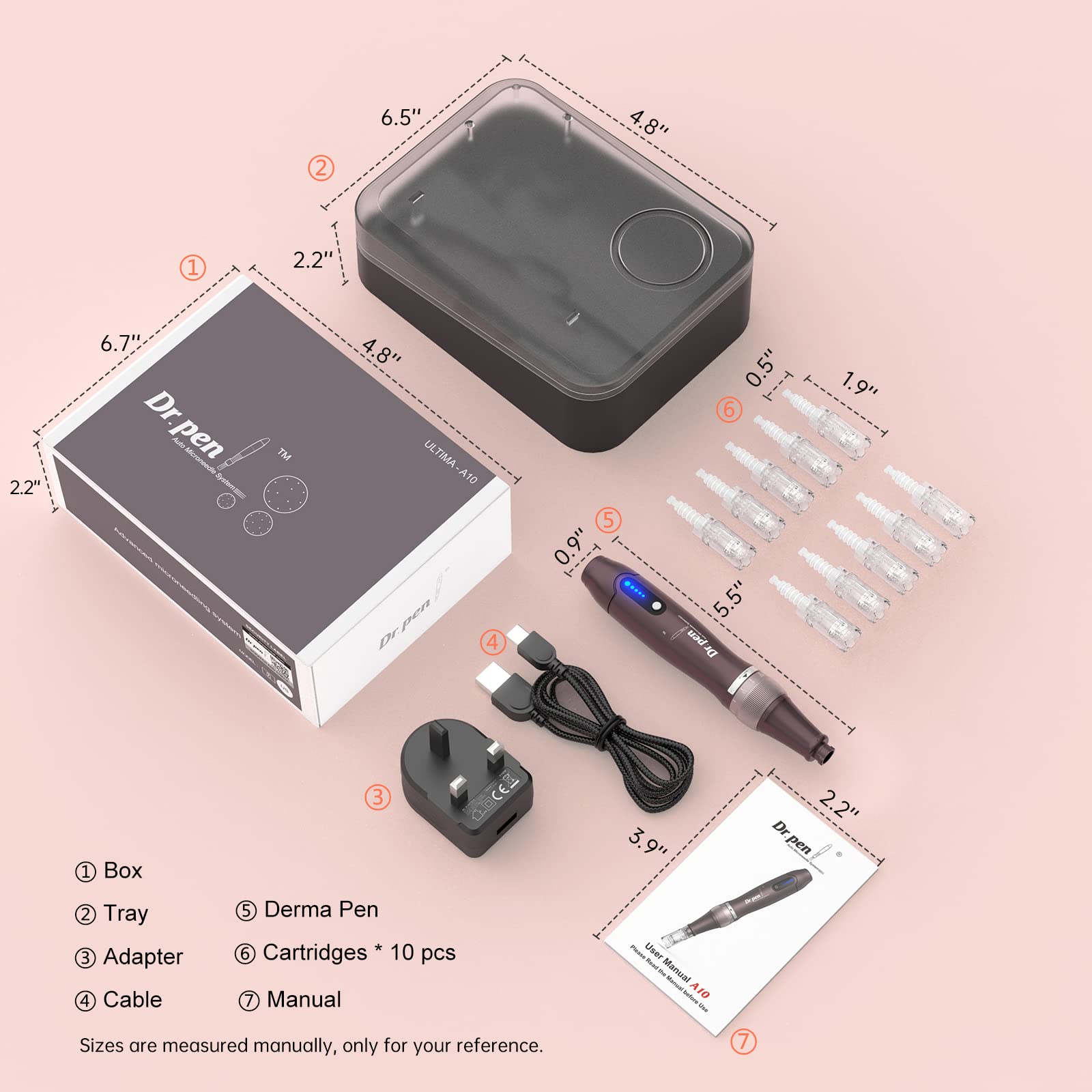 Dr.pen A10 Wireless Derma Pen for Face Body Skincare Tool Kit Professional Microneedling Pen with 10pcs 36pin Cartridges