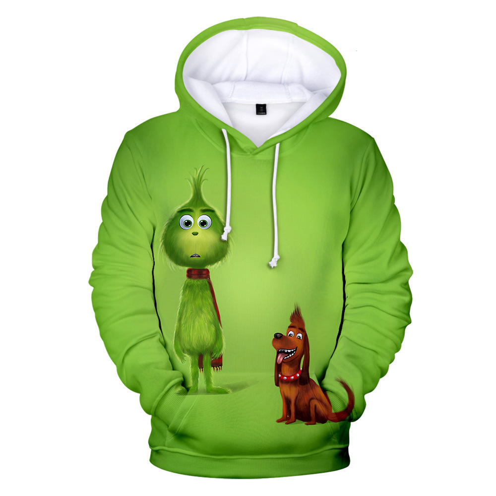 (Kids~120 cm) The Grinch Christmas Hoodie Novetly Sweatshirt Halloween Pullover Hooded for Autumn Winter