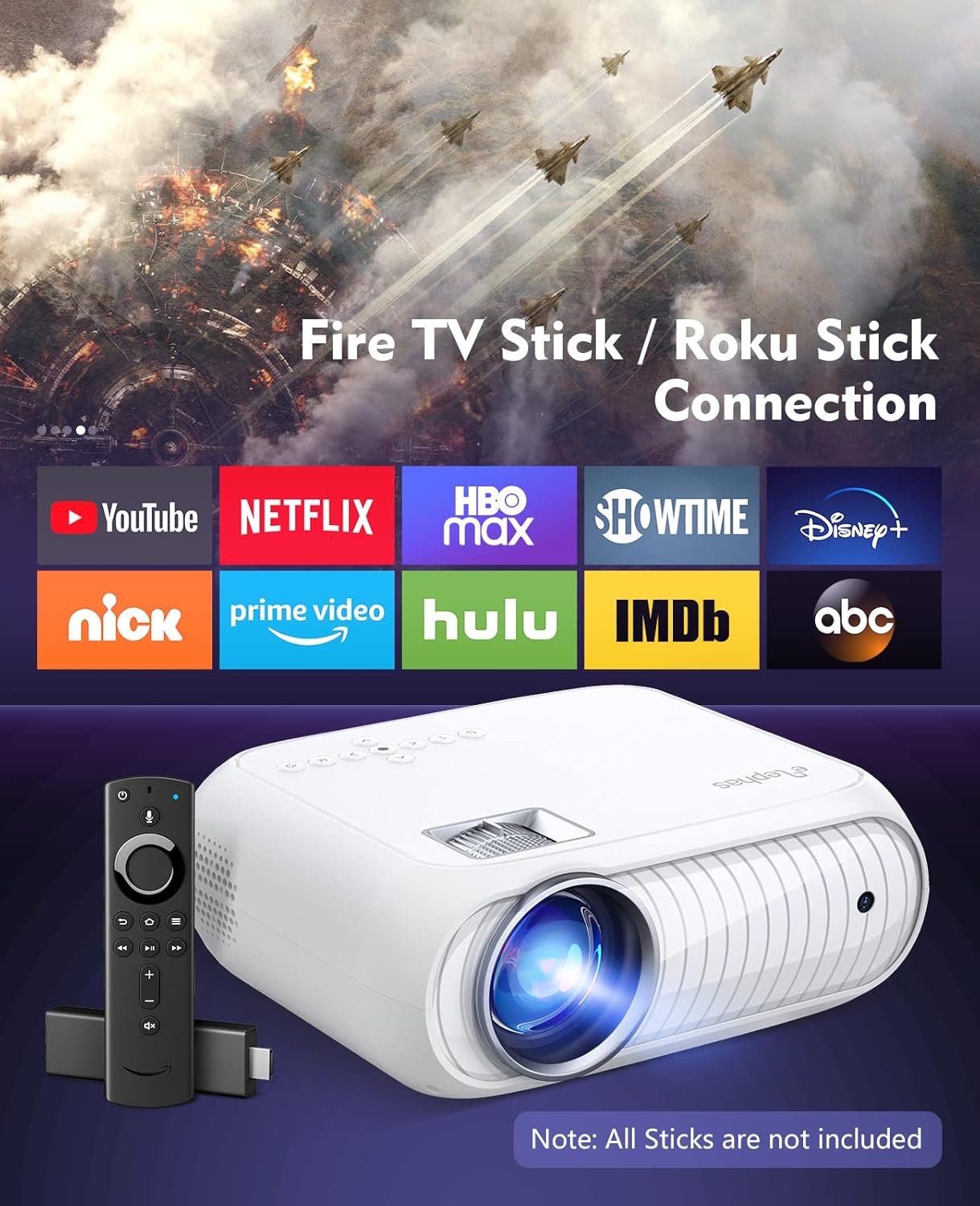 Projector Home Theatre projector 1080P Full HD Supported Upgraded 12000 Lux Video Mini Projector Compatible with iOS Android Tablet PC TV Stick USB DVD Game