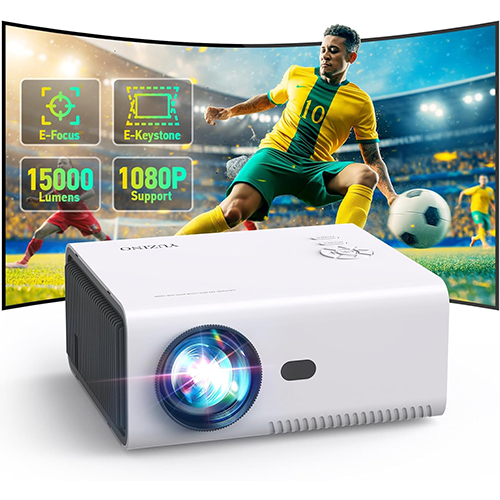 Mini ProjectorElectric Focus Keystone Zoom 15000L Full HD 1080P Portable Projector with WiFi and Bluetooth Outdoor Movie Projector for Bedroom Sports Party Support Phone Laptop TV Stick HDMI