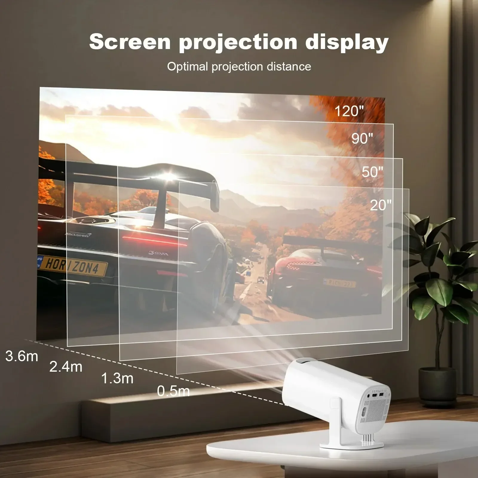 (White) Smart Mini Projector Android WiFi Bluetooth Portable Projector Beamer Support USB 4K HDMI 1080P Home Cinema Theater Video Outdoor Projetor Auto Correction