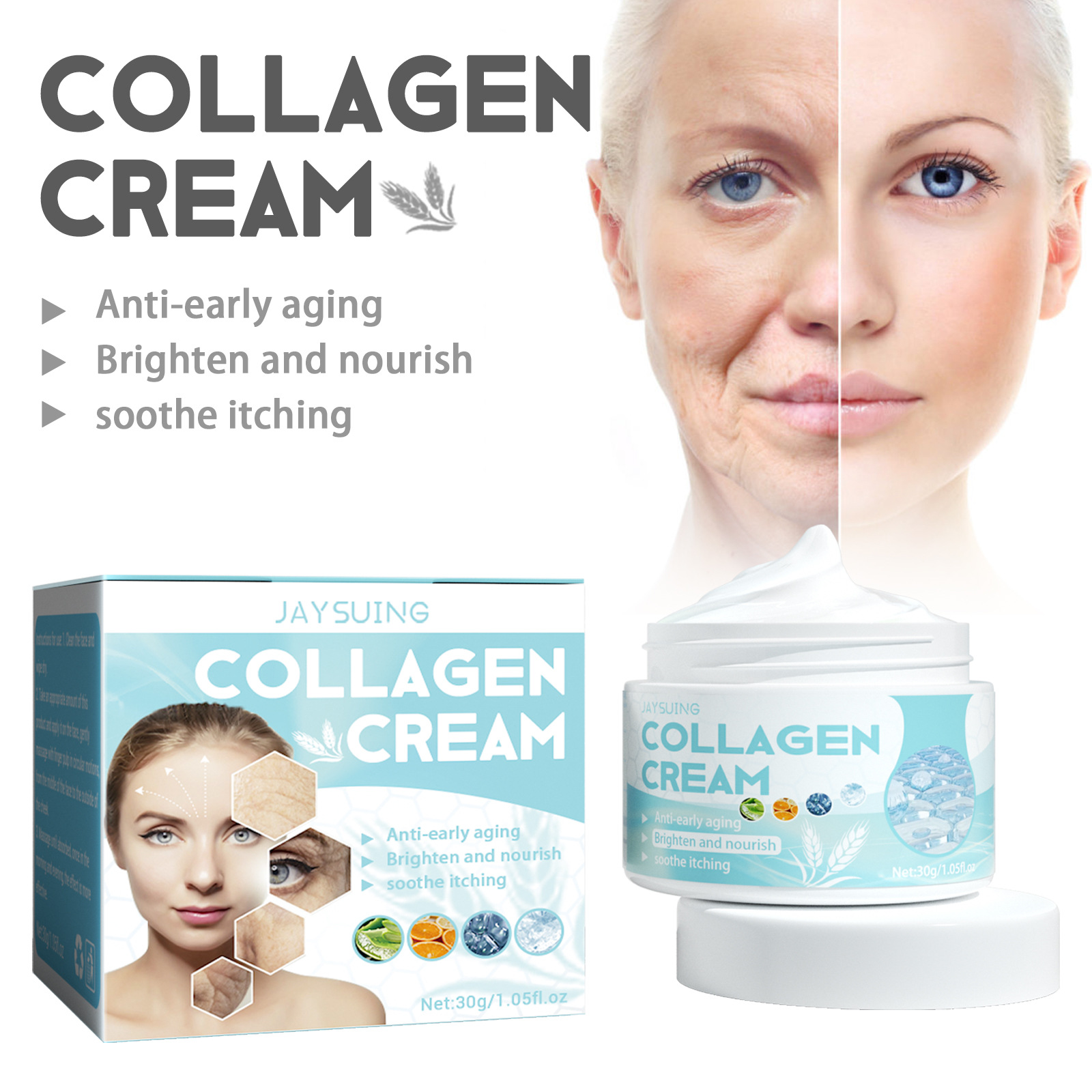 Collagen Face Cream Anti Aging Wrinkle Fine Lines Remover Firming Improve Dullness Nourishing Moisturizing Brightening Whitening Skin Smooth Lotion Cream