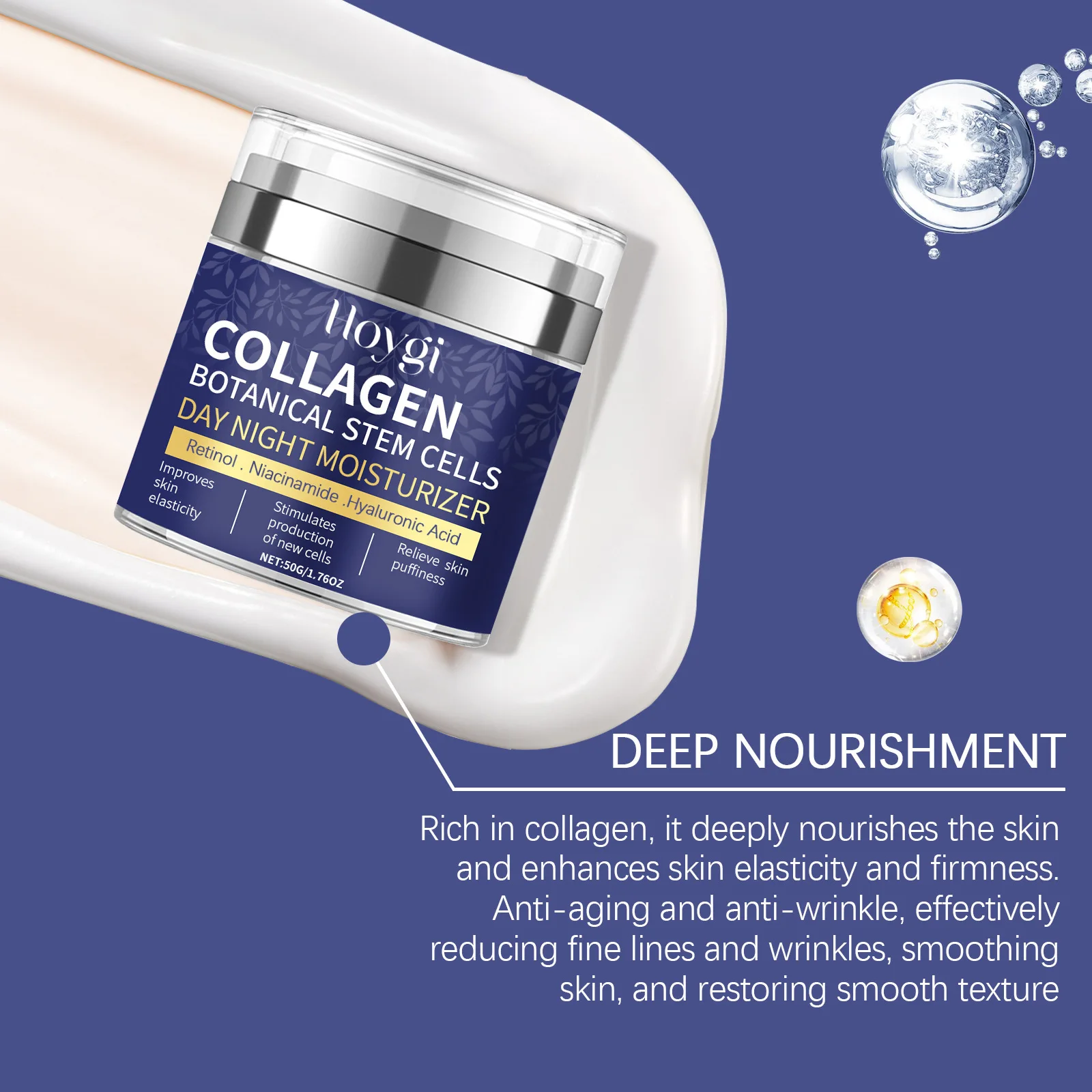 Hoygi Retinol Facial Moisturizer Face Cream Hyaluronic Acid Collagen Retinol Essence Hydrating Anti Wrinkle Anti Aging Night Creams Skin Care Cream 50g