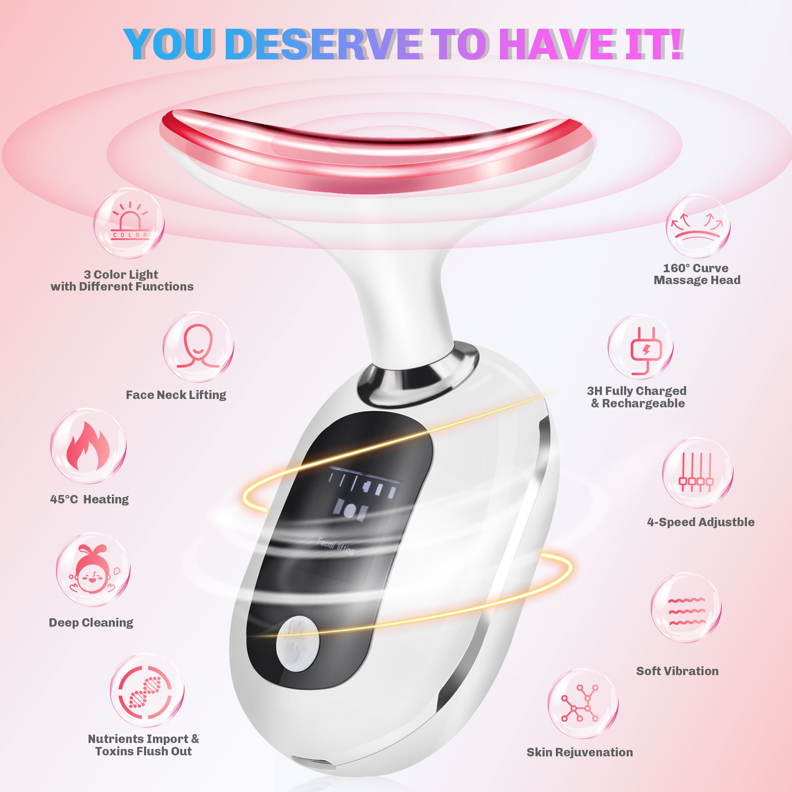 Neck Massager EMS Face Neck Lift Micro Current Beauty Device Vibration Facial Massager Red Light Therapy Double Chin Remover Skin Rejuvenation Tightening Anti Wrinkle