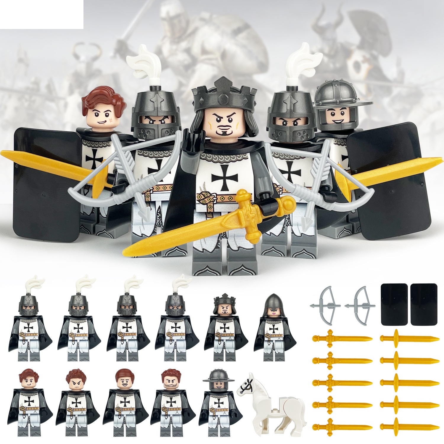 Medieval Trooper Minifigure Building Blocks Toy Soldiers Army Toys Set with Weapons for War Games and Educational Play Smooth Surface