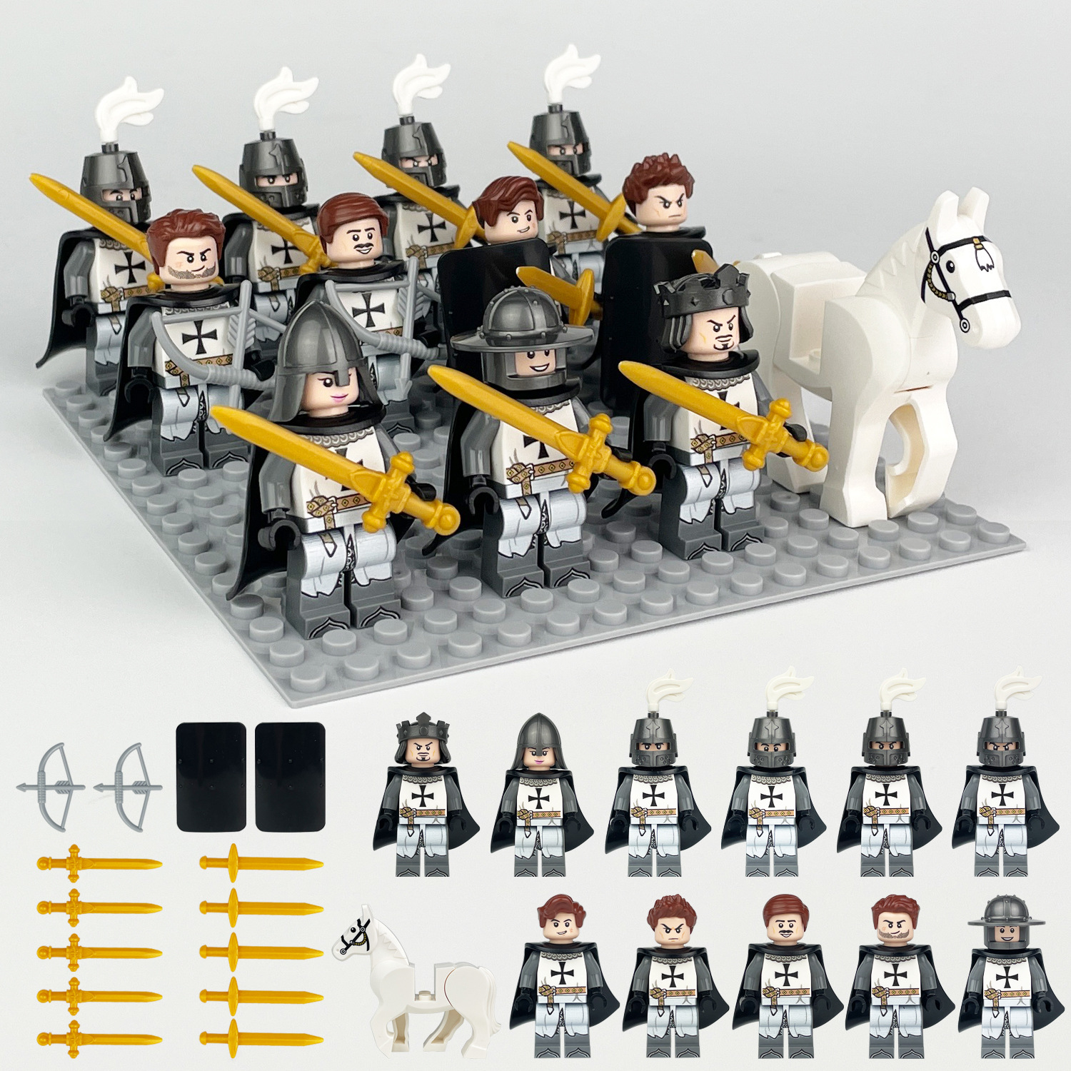 Medieval Trooper Minifigure Building Blocks Toy Soldiers Army Toys Set with Weapons for War Games and Educational Play Smooth Surface