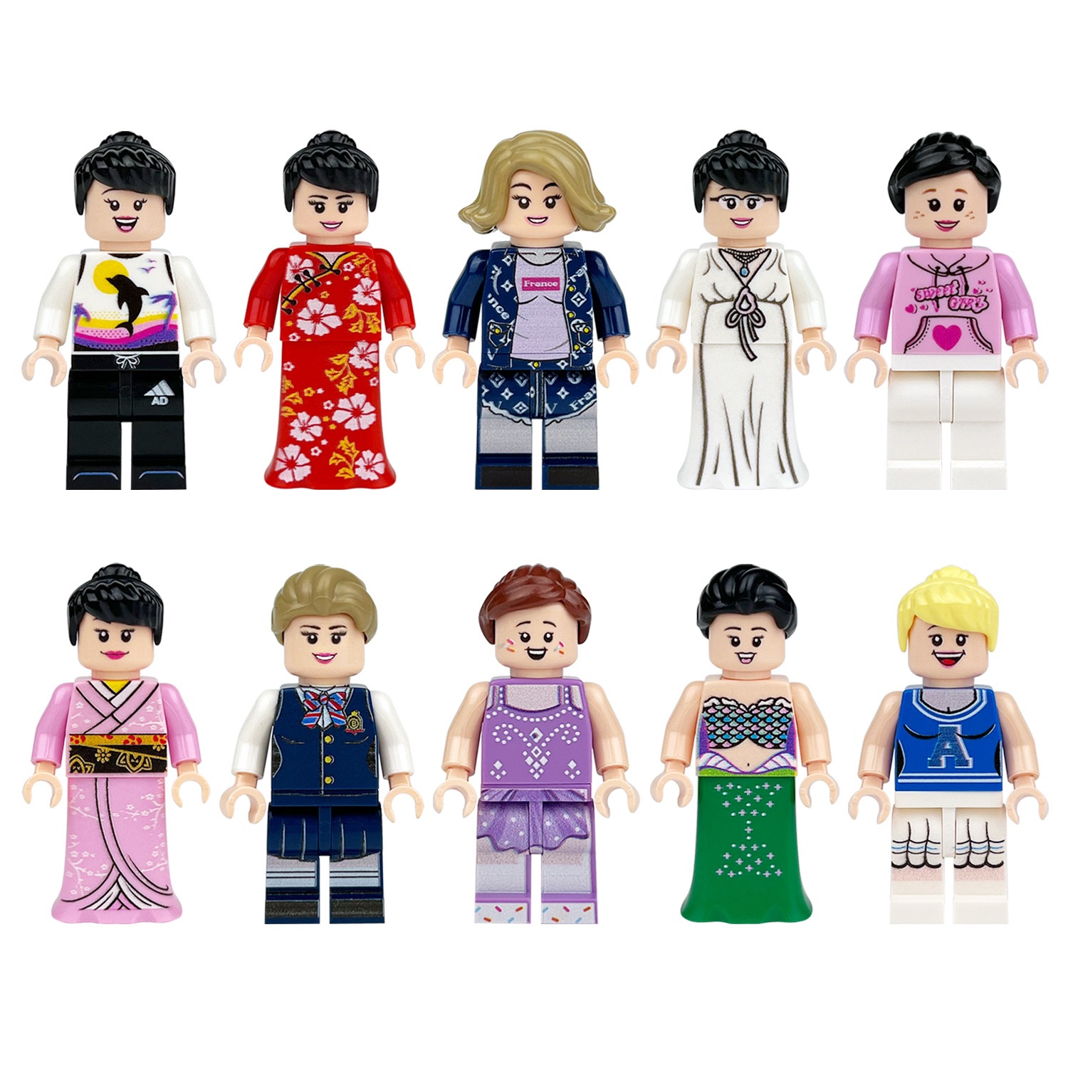(8 Pcs Girls Mini Figures) Lovely Girls Mini Figures Toys Different Clothes Building Blocks Role Play Collection Happy Playset Educational Toys Gifts for Kids