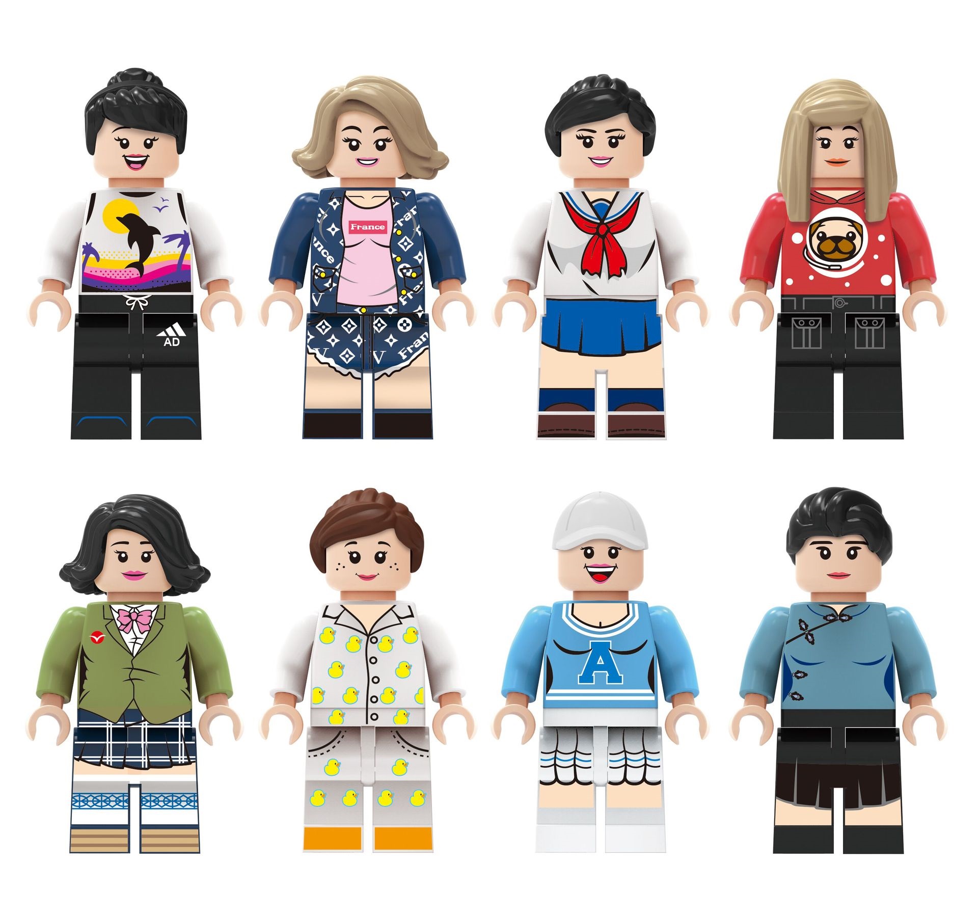 (8 Pcs Girls Mini Figures) Lovely Girls Mini Figures Toys Different Clothes Building Blocks Role Play Collection Happy Playset Educational Toys Gifts for Kids