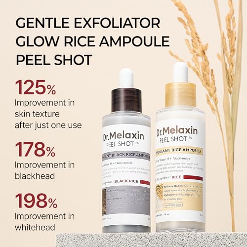 Dr.Melaxin Peel Shot Glow Rice Peeling Ampoule Duo Daily Soft Exfoliating Face and Body Scrub Dead Skin Cells Blackhead Remover All Skin Types Korean Skin Care