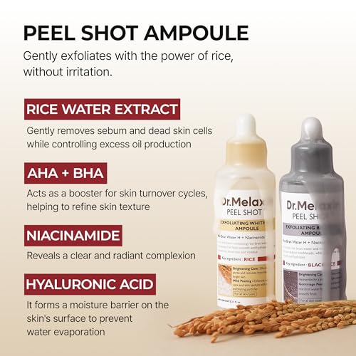 Dr.Melaxin Peel Shot Glow Rice Peeling Ampoule Duo Daily Soft Exfoliating Face and Body Scrub Dead Skin Cells Blackhead Remover All Skin Types Korean Skin Care
