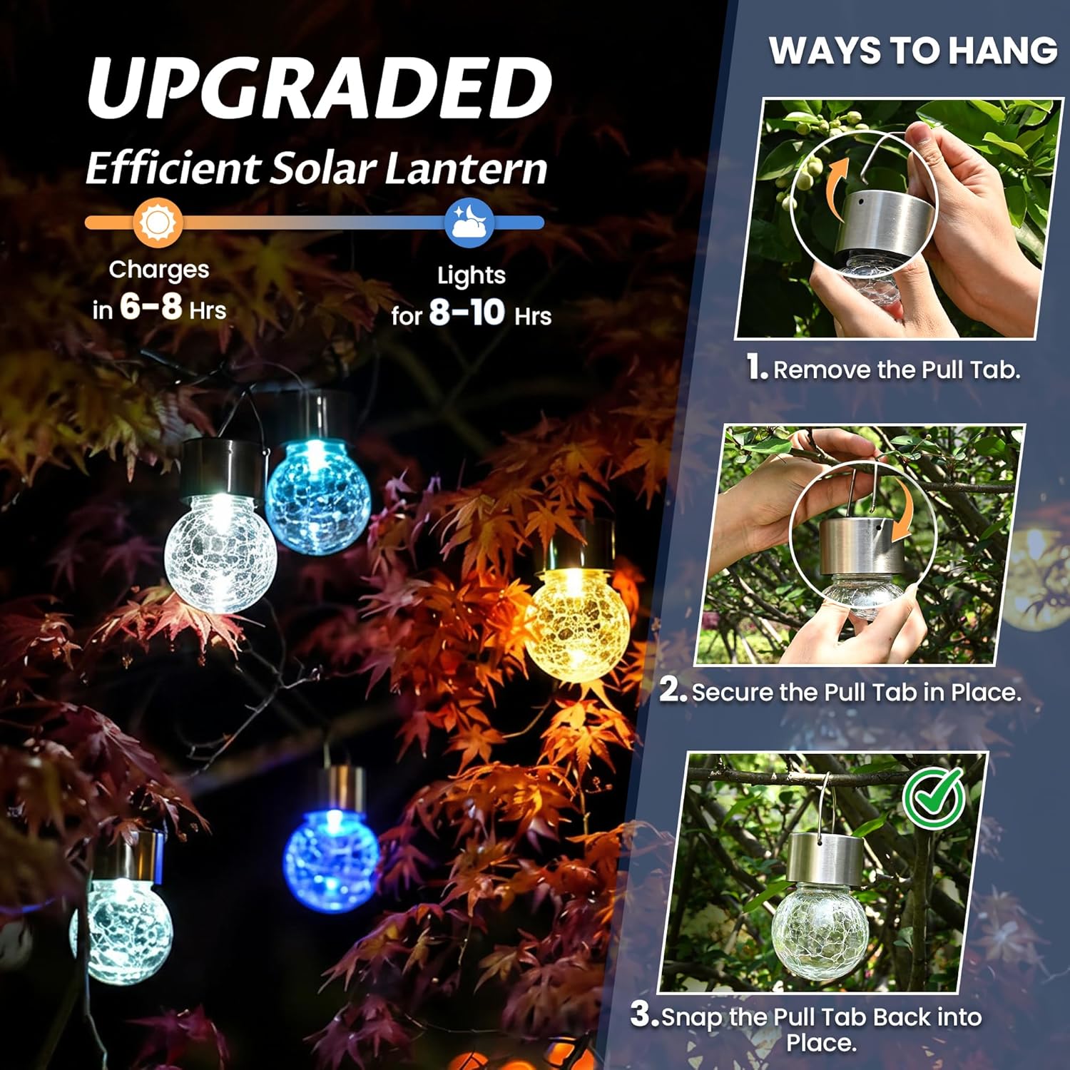 (12 pcs) Solar Outdoor Lights Hanging Lights for Christmas Decoration Cracked Glass Waterproof for Garden Yard Fence Tree