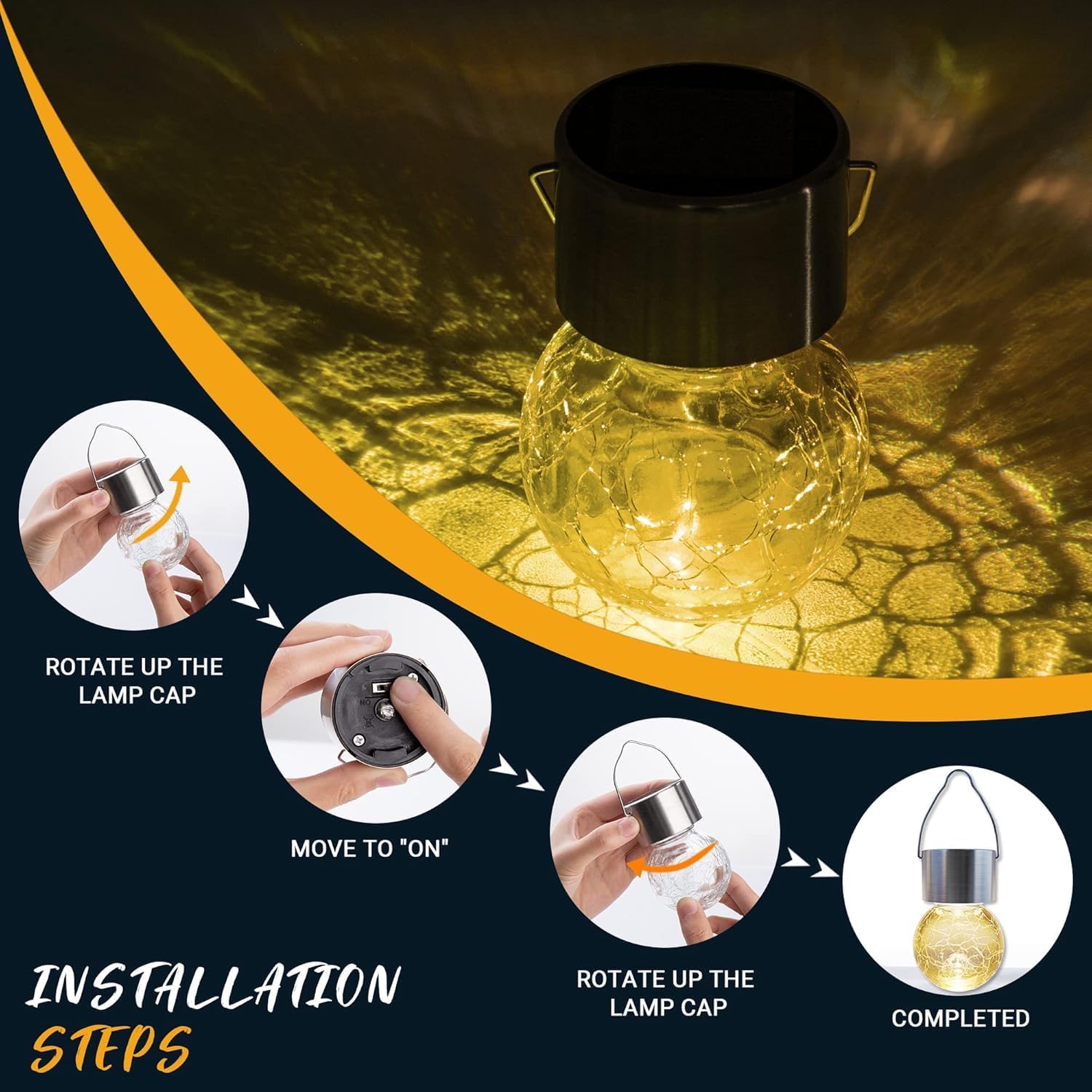 (12 pcs) Solar Outdoor Lights Hanging Lights for Christmas Decoration Cracked Glass Waterproof for Garden Yard Fence Tree