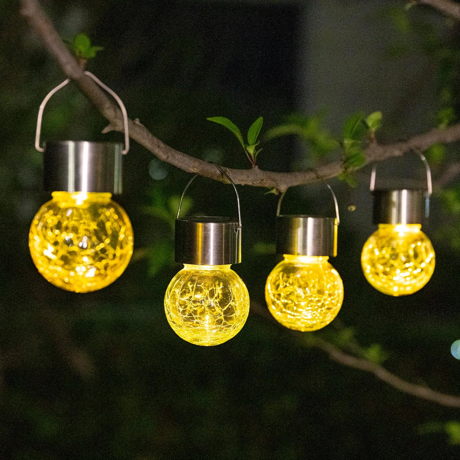 (12 pcs) Solar Outdoor Lights Hanging Lights for Christmas Decoration Cracked Glass Waterproof for Garden Yard Fence Tree