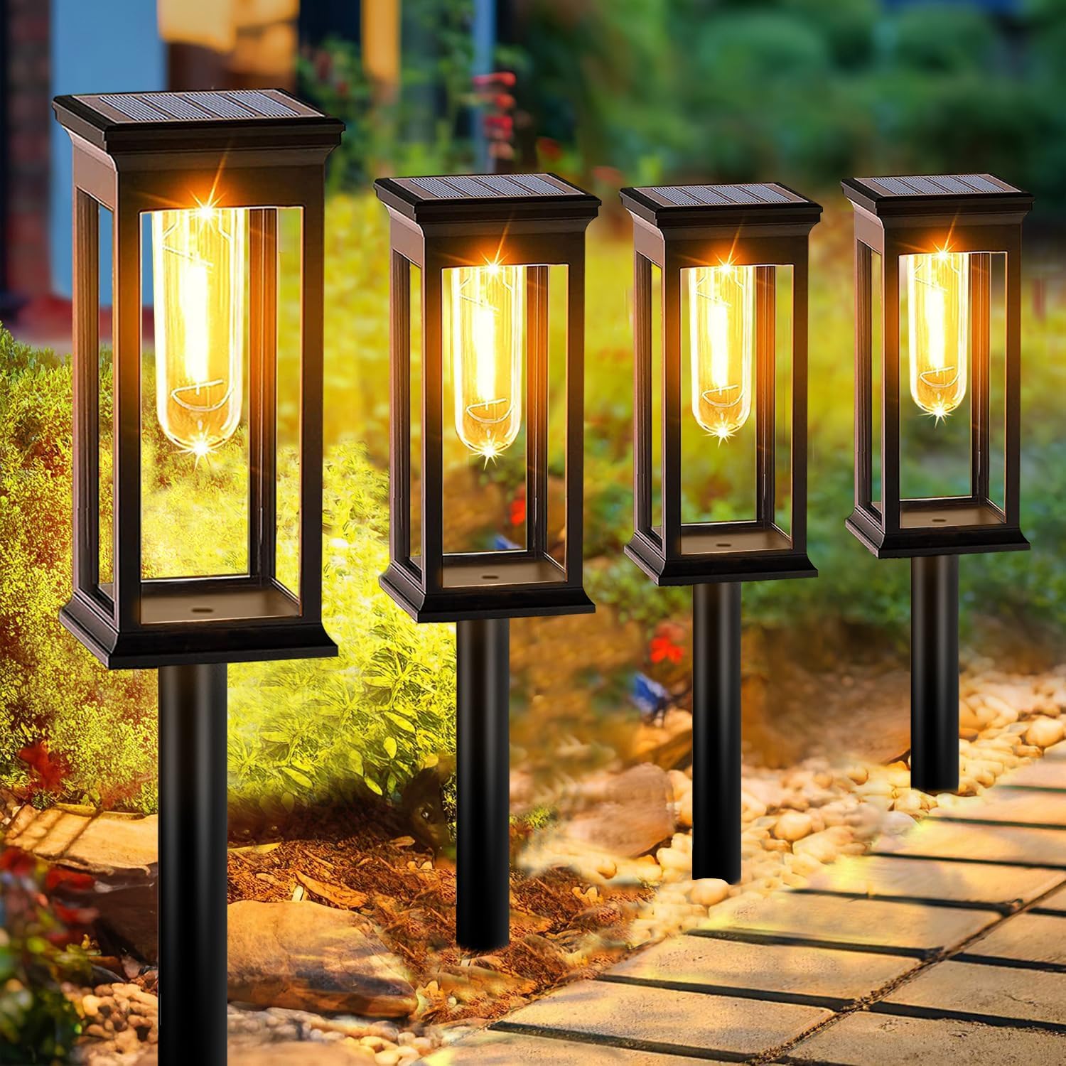 Solar Lights Outdoor Garden 6 Pack Garden Lights Solar Powered Waterproof Auto On Off Warm White Pathway Light Ideal for Lawn