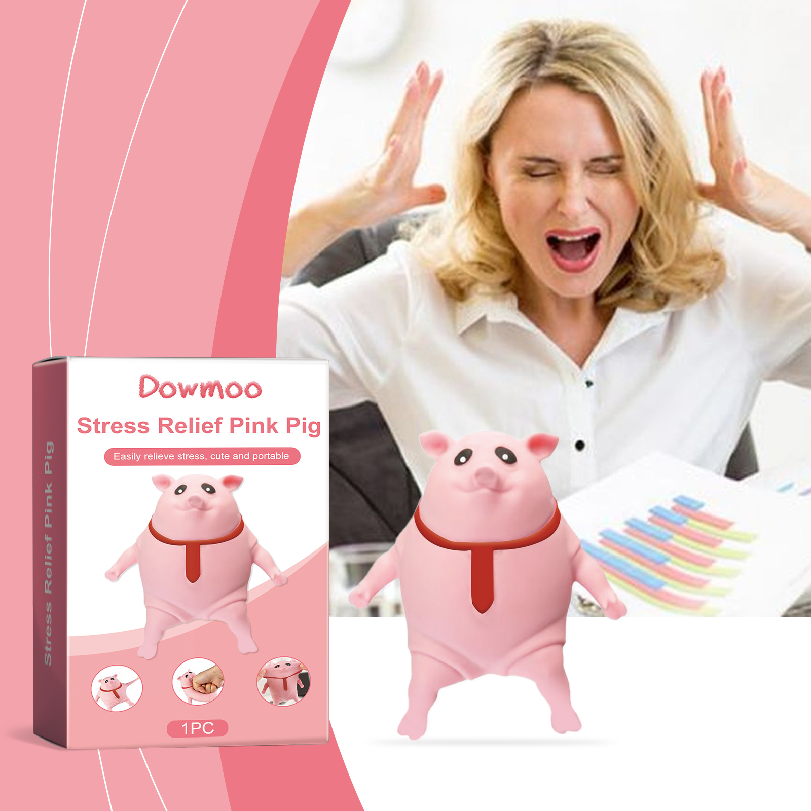 Creative Strange Toy Pig Cartoon Cute Pink La La Pig Toy Vent Pig Whole Person Pinch Music Stress Relief Toy Squeeze Pink Piggy ﻿